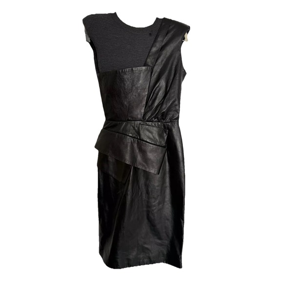 Sportmax Dresses & Skirts - SPORTMAX Defile - Made In Italy‎ - Lamb Leather And Wool Dress Size 2 Flaws